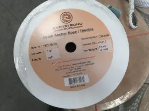 Anchor Rope Heavy Duty Twisted 1/2" Diameter 300 ft with Stianles Thimble