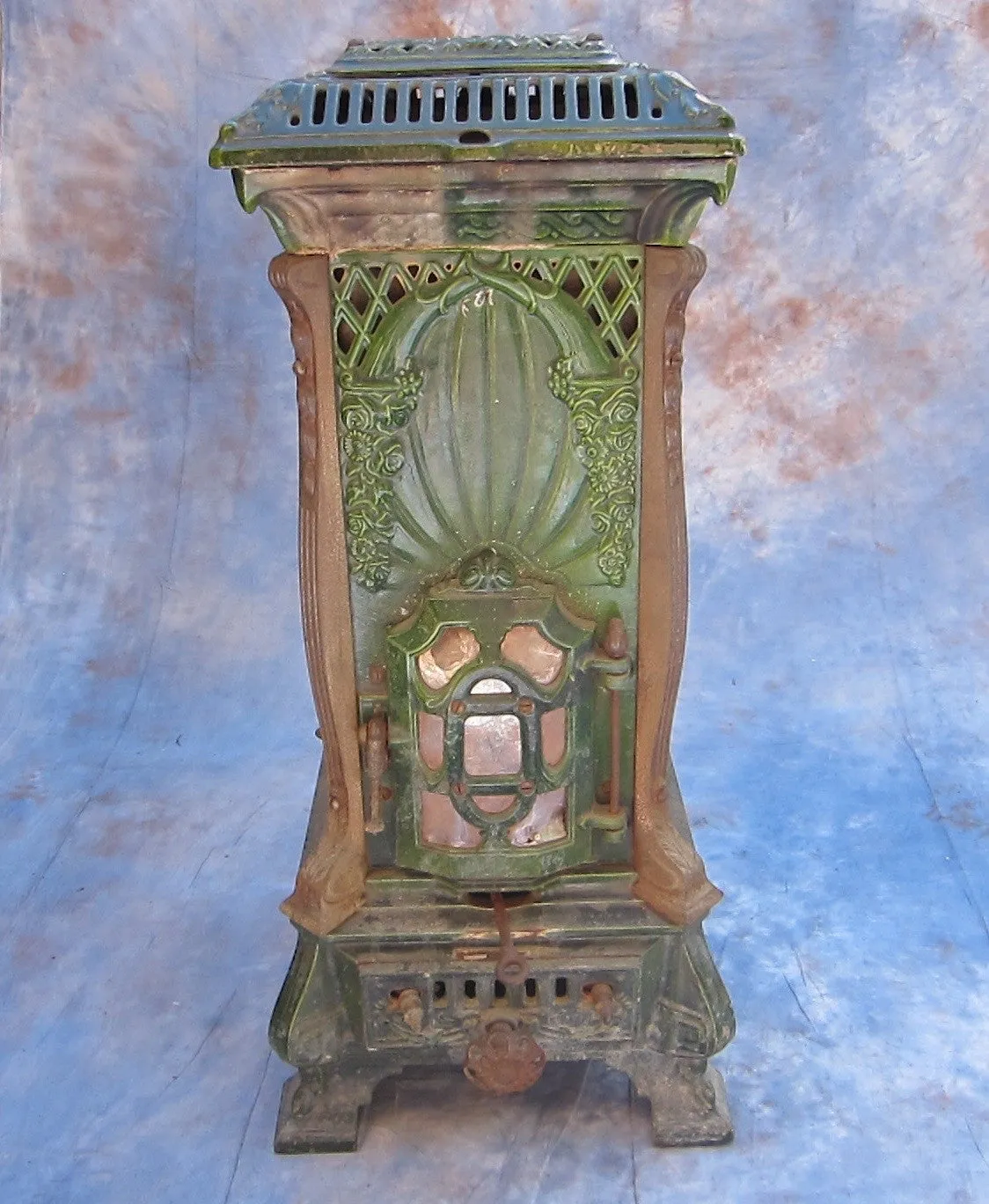 Antique French Enamel Wood Burning Stove by Deville Cie