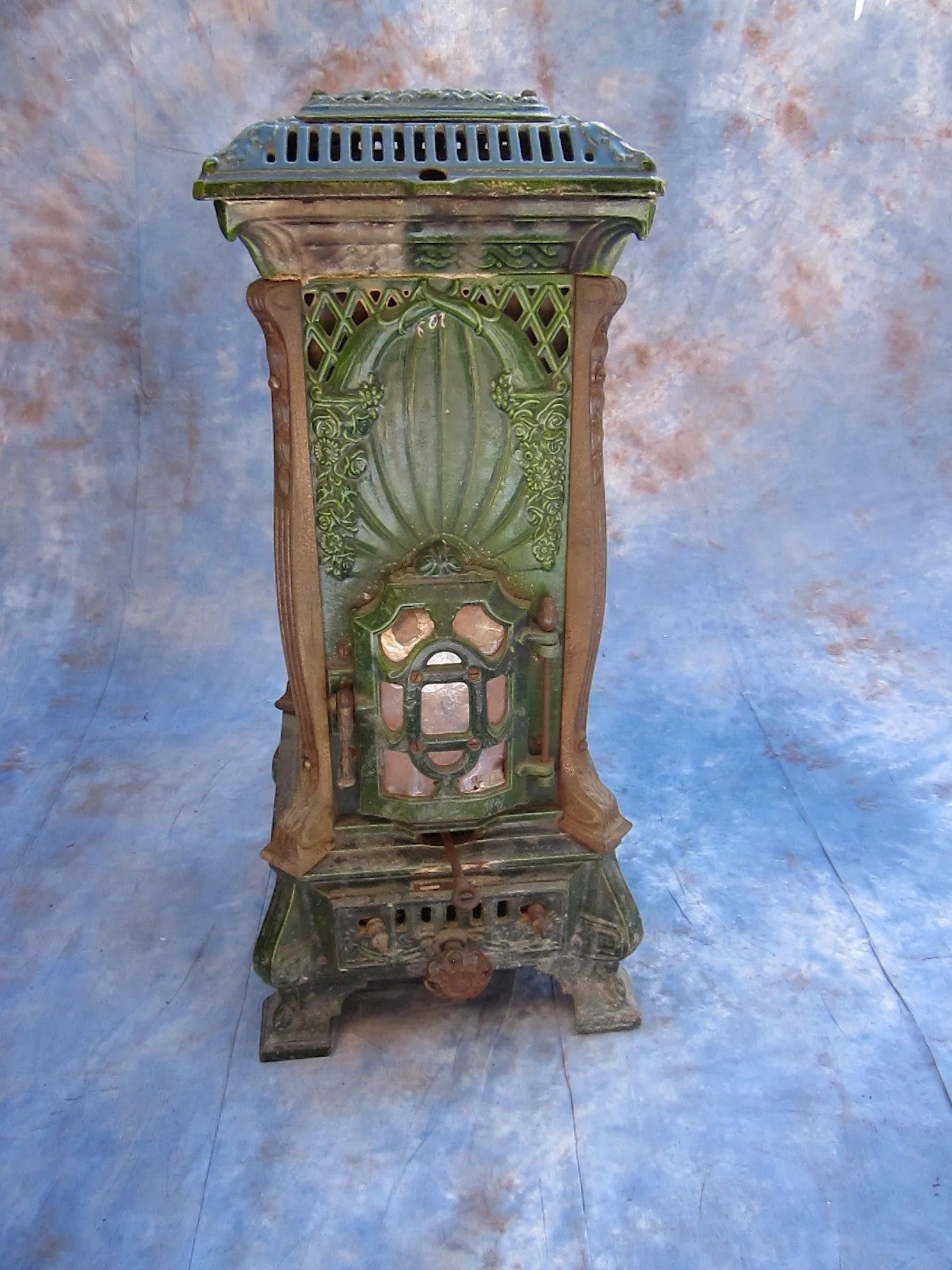 Antique French Enamel Wood Burning Stove by Deville Cie