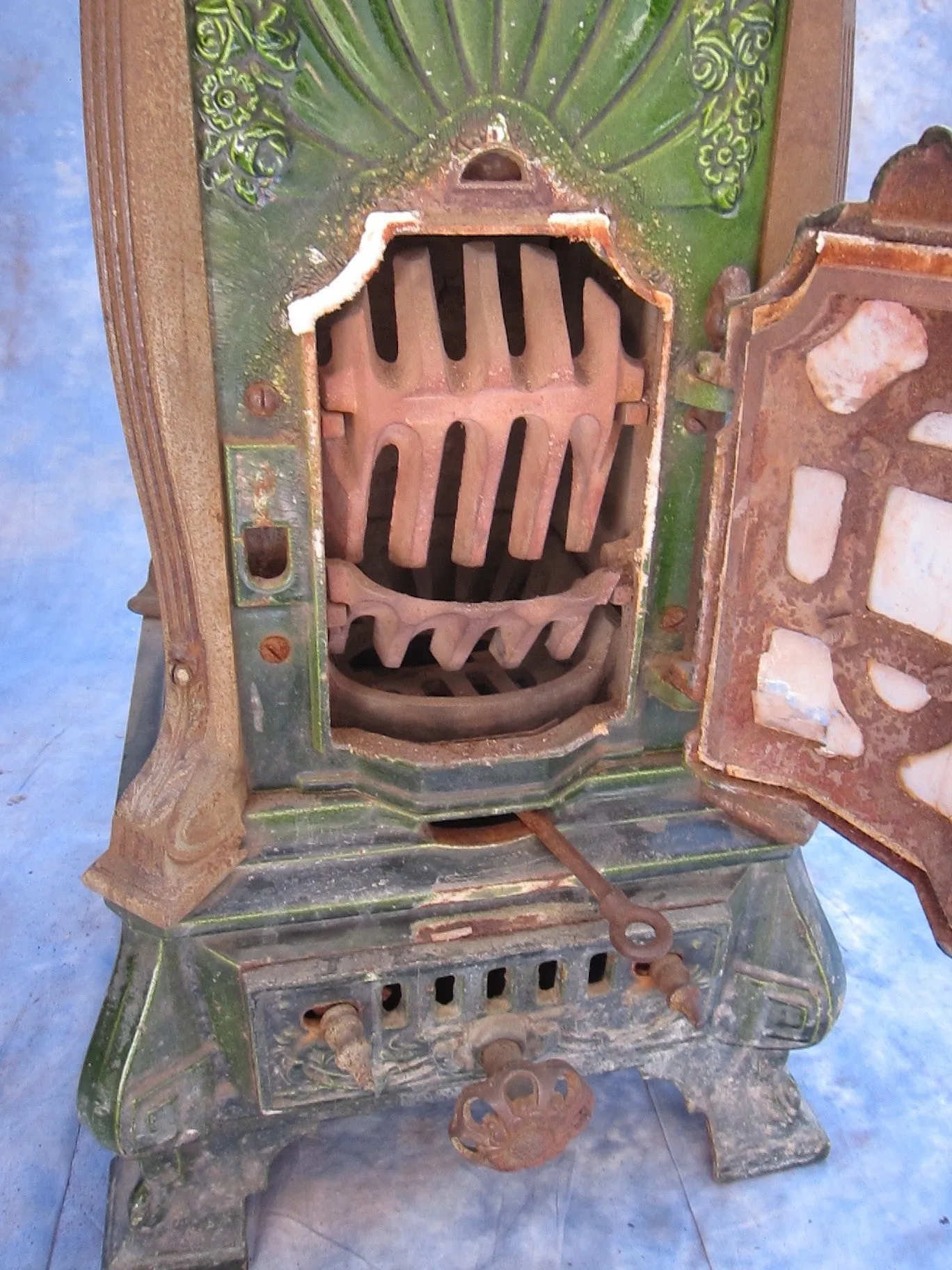 Antique French Enamel Wood Burning Stove by Deville Cie