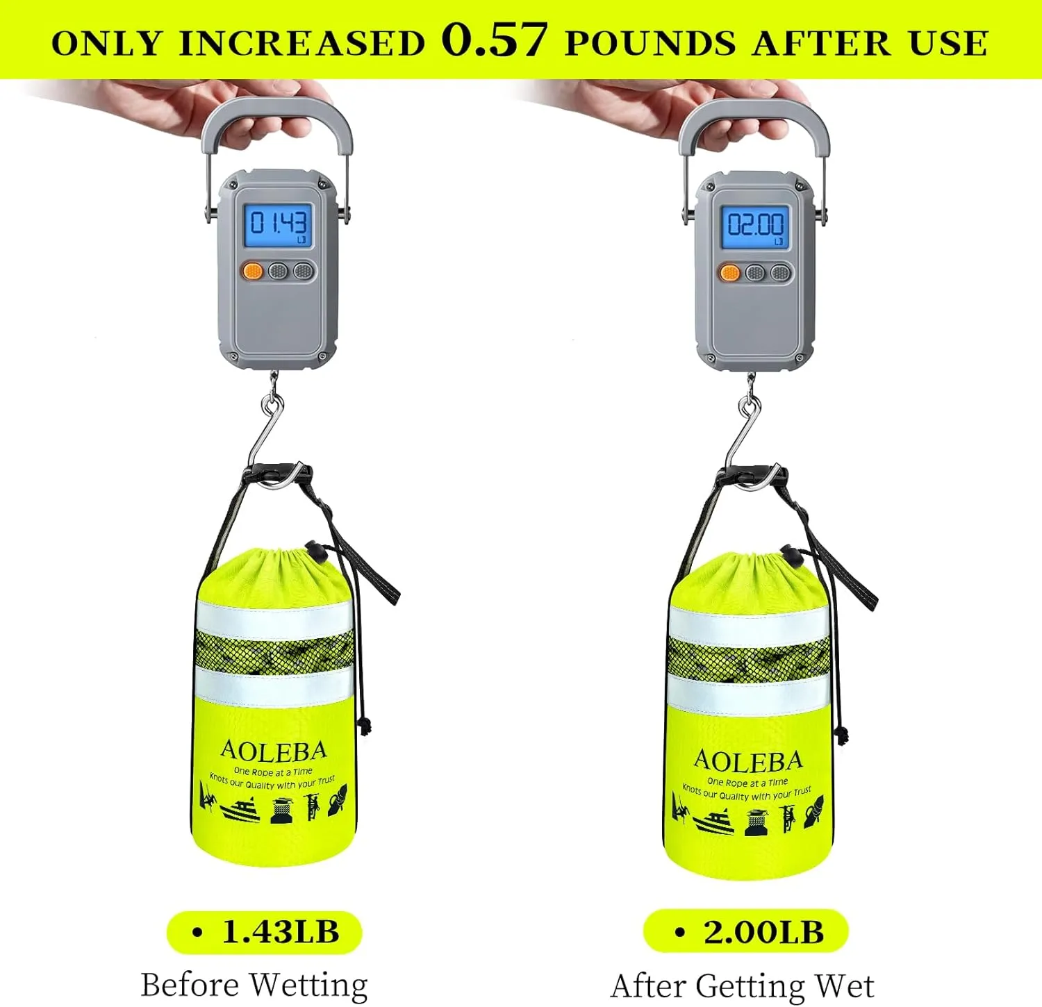 AOLEBA Water Rescue Throw Bag, Throwable Device with 8MM Reflective Throw Line,Tensile Strength Up to 1900Lbs Boating Equipment, Emergency Water Bag Safety Equipment for Kayaking Rafting