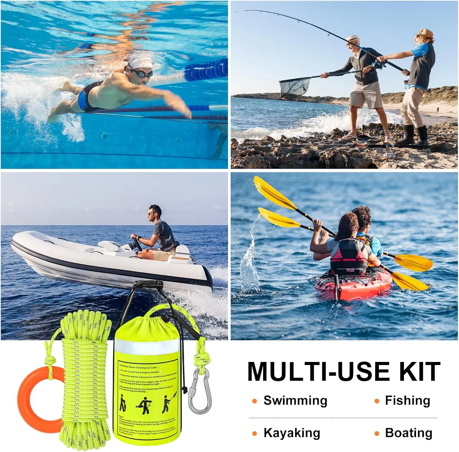 AOLEBA Water Rescue Throw Bag, Throwable Device with 8MM Reflective Throw Line,Tensile Strength Up to 1900Lbs Boating Equipment, Emergency Water Bag Safety Equipment for Kayaking Rafting