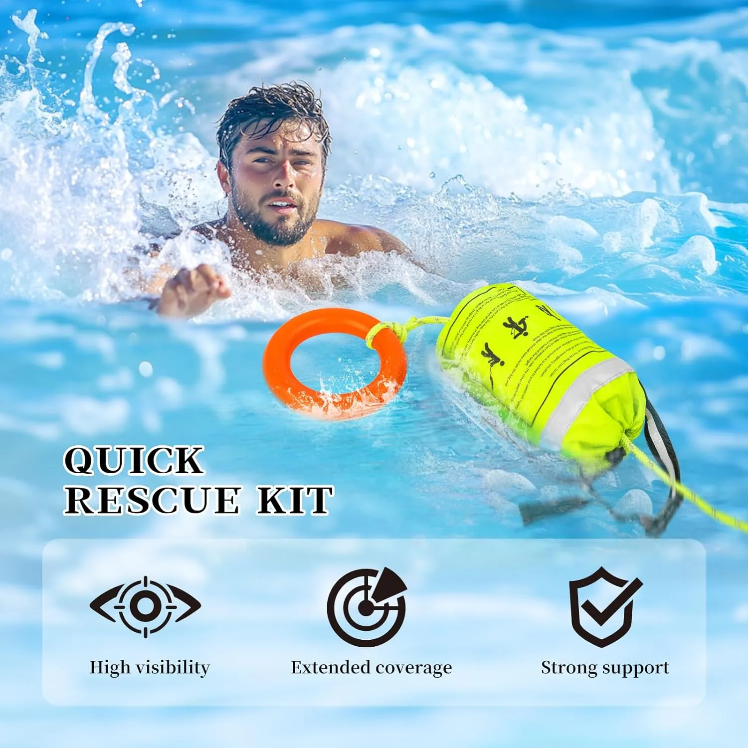 AOLEBA Water Rescue Throw Bag, Throwable Device with 8MM Reflective Throw Line,Tensile Strength Up to 1900Lbs Boating Equipment, Emergency Water Bag Safety Equipment for Kayaking Rafting