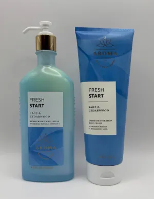 Aromatherapy Fresh Start Sage & Cedarwood Body Care Set, Moisturizing Lotion with Shea Butter & Vitamin E 6.2 fl oz, Hydrating Body Cream with Hyaluronic Acid