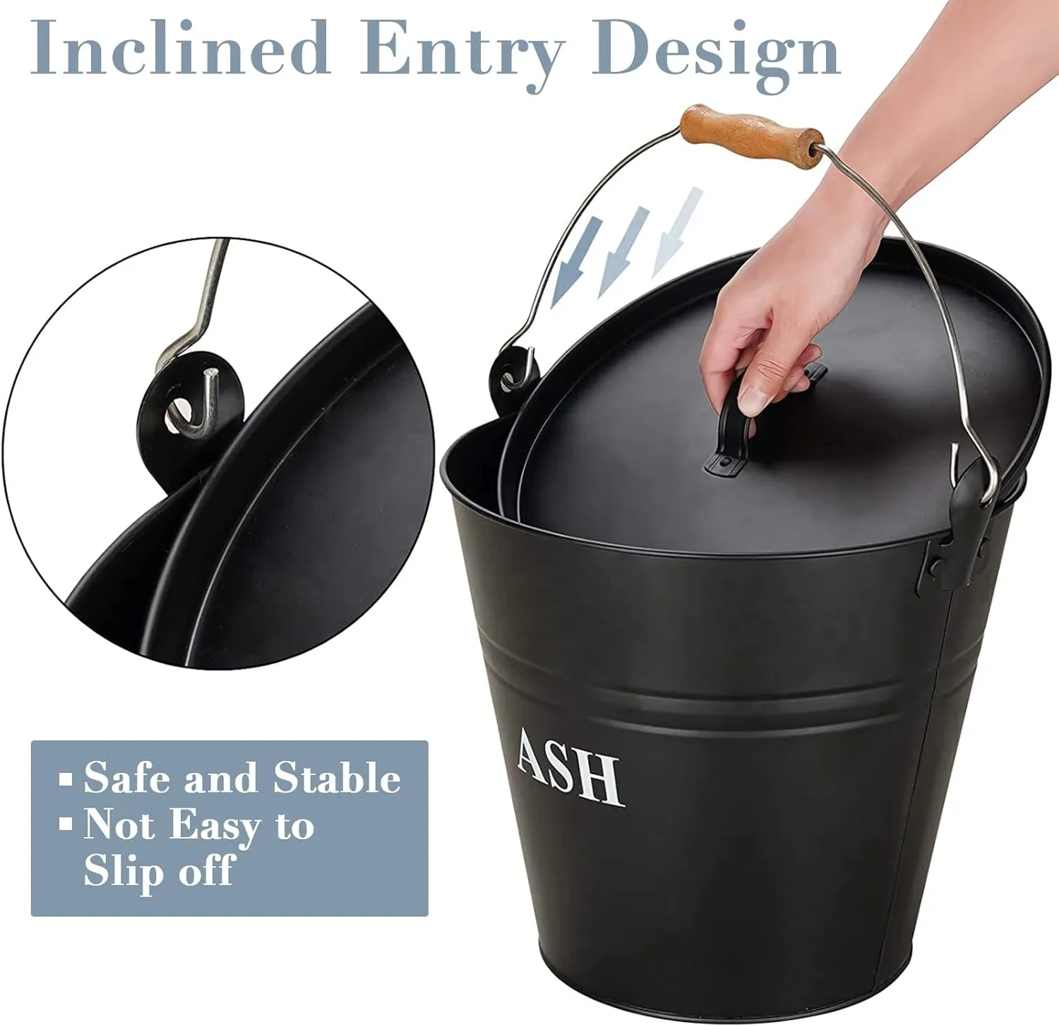 Ash Bucket with Lid, Shovel, and Broom - 3.5-Gallon Metal Ash Can for Fireplaces, Wood Stoves, and Fire Pits