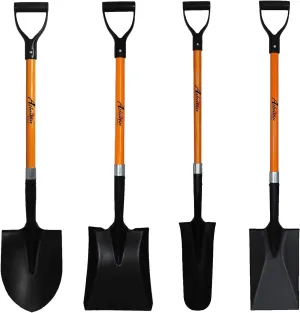 Ashman 4 Various Assorted Shovels (4 Pcs) 41 Inches Long D Handle Grip Multi-purpose (Round, Square, Drain Spade, Spade) Premium Quality Multipurpose Assorted Shovels with Strong Build