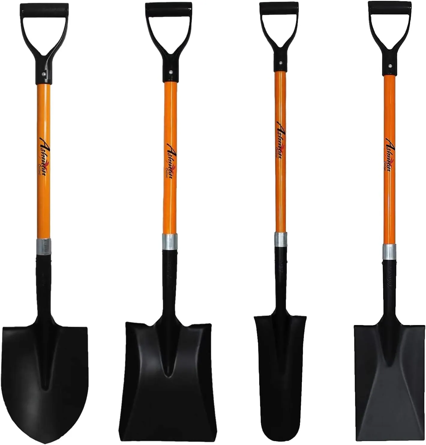 Ashman 4 Various Assorted Shovels (4 Pcs) 41 Inches Long D Handle Grip Multi-purpose (Round, Square, Drain Spade, Spade) Premium Quality Multipurpose Assorted Shovels with Strong Build