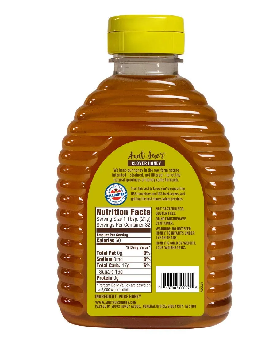 Aunt Sue Raw & Unfiltered USA Clover Honey From Local USA Beekeepers, 24 oz