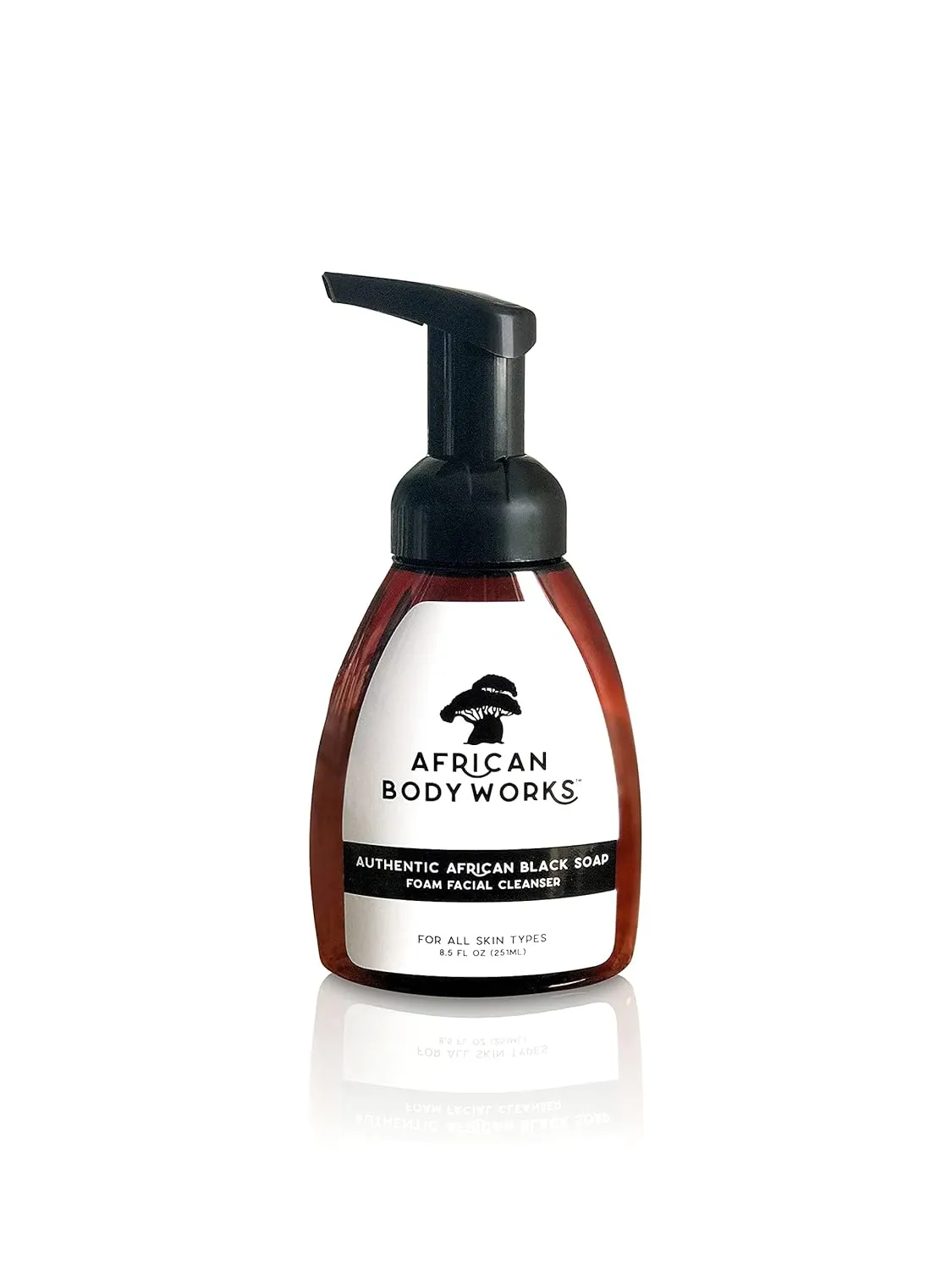 Authentic African Black Soap Foam Facial Cleanser - Natural Face Wash Liquid Soap for Acne Treatment and Dark Spot Removal- 8.5 Fl Oz