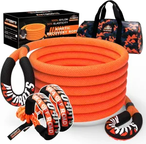 AUTOBOTS 1" x 30'Kinetic Recovery Rope (48,600lbs) 2 Soft Shackles，Heavy Duty Tow Rope Tow Strap for Truck ATV UTV SUV Car，Offroad Recovery Kit