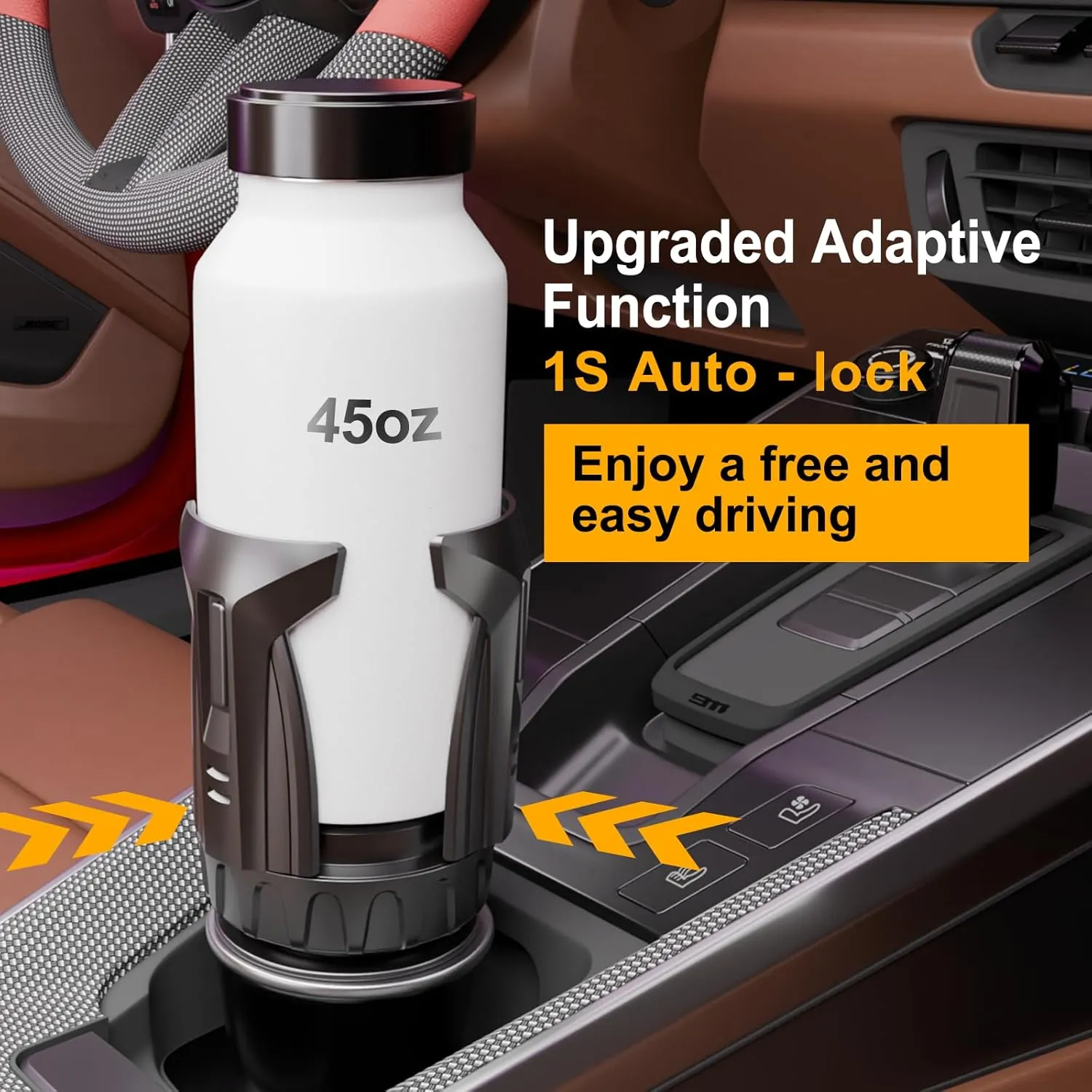 Automatic Car Cup Holder Expander, Large Water Bottles Holder for Yeti, Hydro Flask, Nalgene, Stanley, Owala 24/32/45/50 oz Travel Tumbler & Mug, Adjustable Car Cup Insert Car Accessories