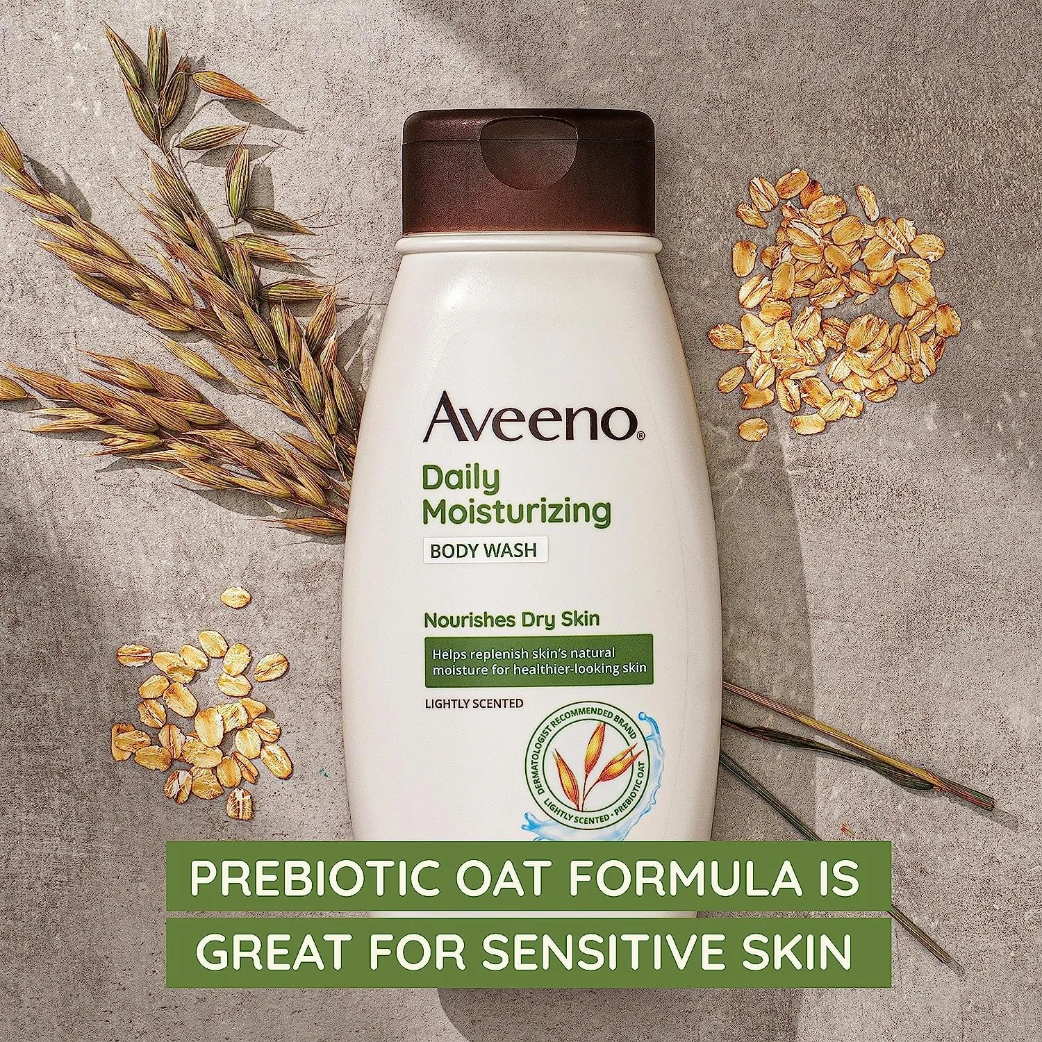 Aveeno Daily Moisturizing Body Wash for Dry & Sensitive Skin   Prebiotic Oat, Gently Cleanses, Nourishes & Feels Hydrating on Dry Skin, Gentle & Lightly Scented, 18 fl oz, Pack of 2
