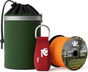 Aystkniet Arborist Throw Line Kit with Slick Rope & 12/14/16oz Throw Weight & Reflective Storage Bag, Polyester Throw Line Spool and Arborist Throw Ball Kit for High Limbs Tree Work