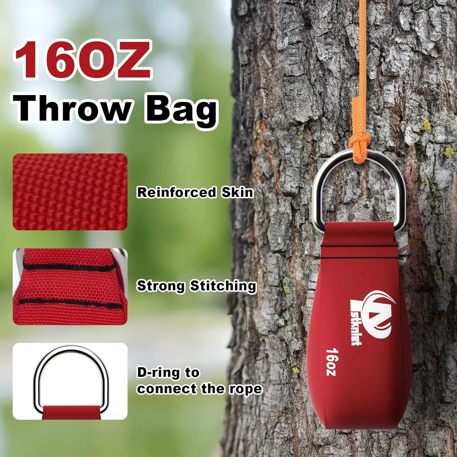 Aystkniet Arborist Throw Line Kit with Slick Rope & 12/14/16oz Throw Weight & Reflective Storage Bag, Polyester Throw Line Spool and Arborist Throw Ball Kit for High Limbs Tree Work