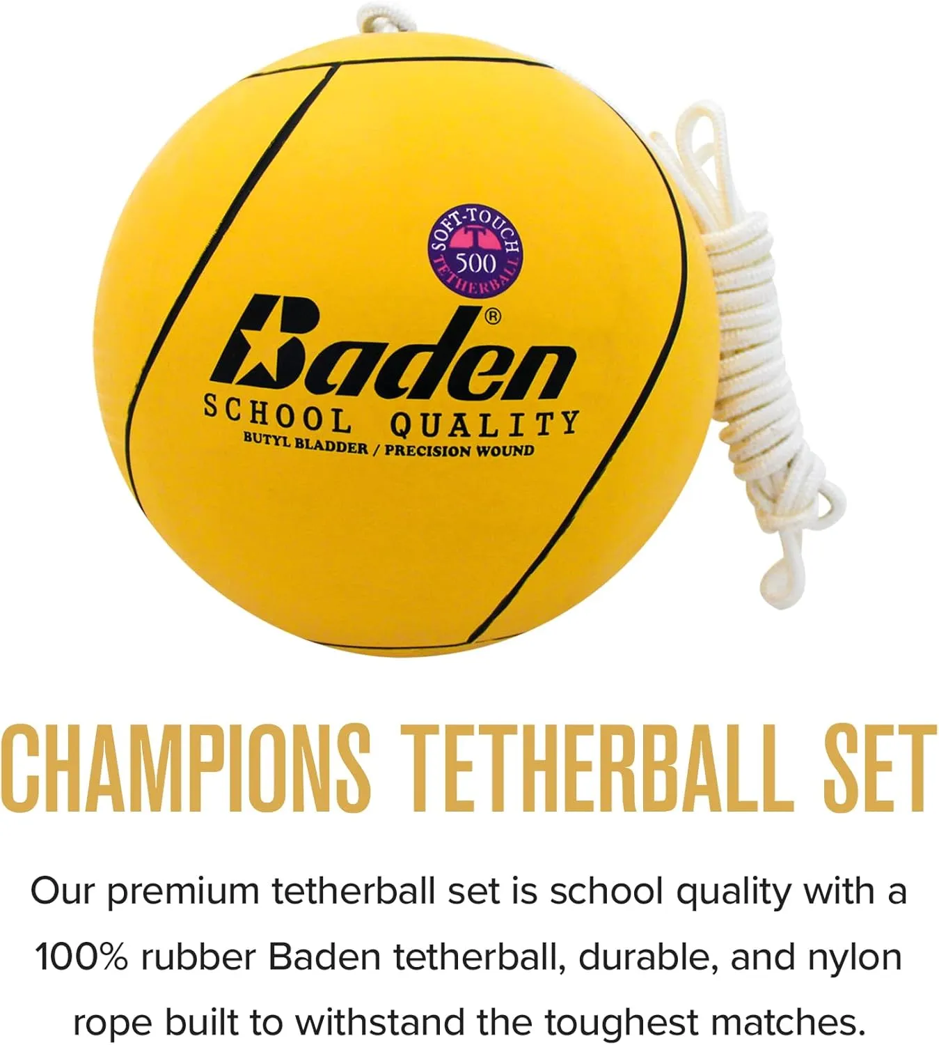 Baden School Quality Tetherball Set - Soft-Touch Tetherball Ball and Rope