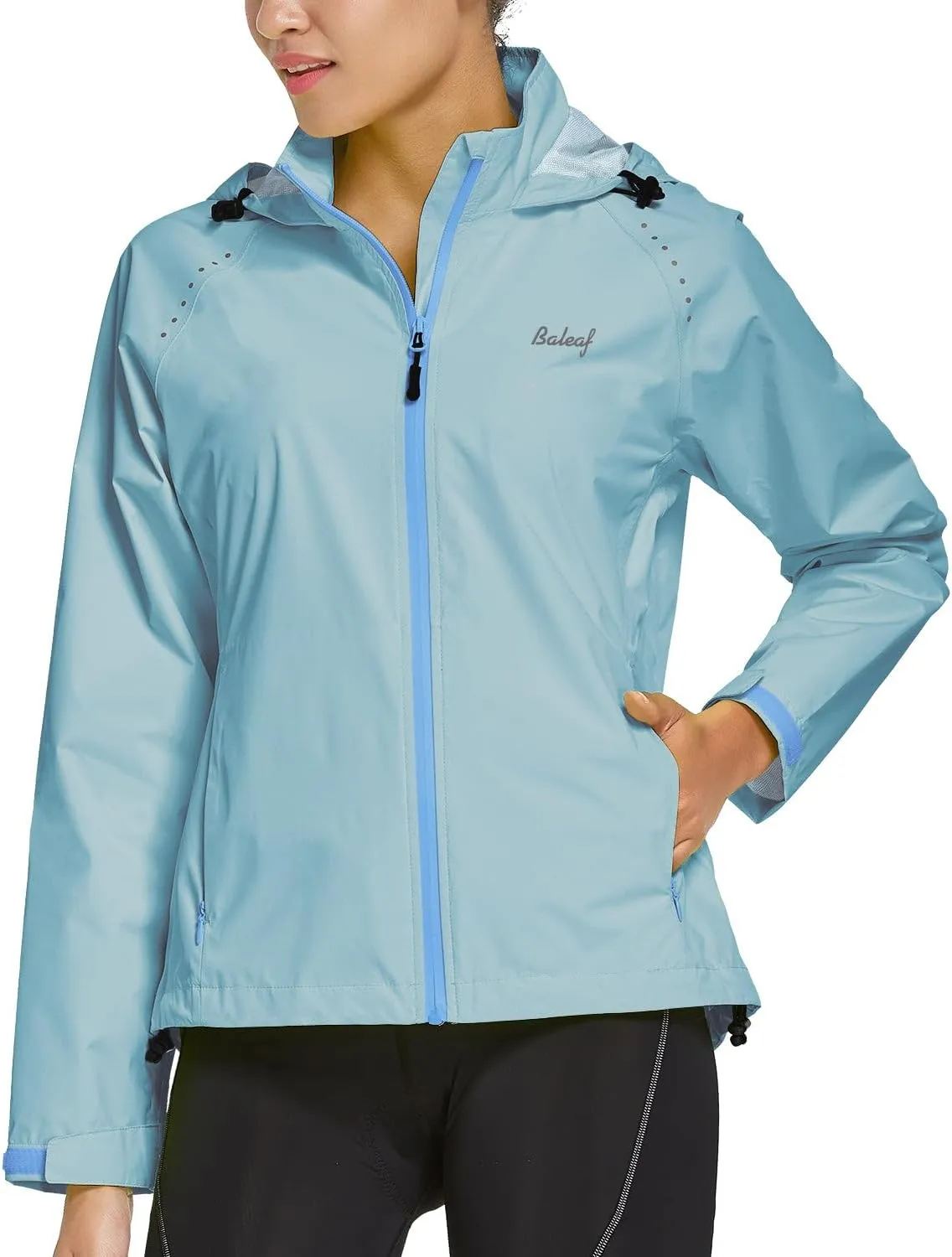 baleaf Women's Rain Jackets Waterproof Windbreaker Packable Running Lightweight Cycling Jacket Reflective Hooded