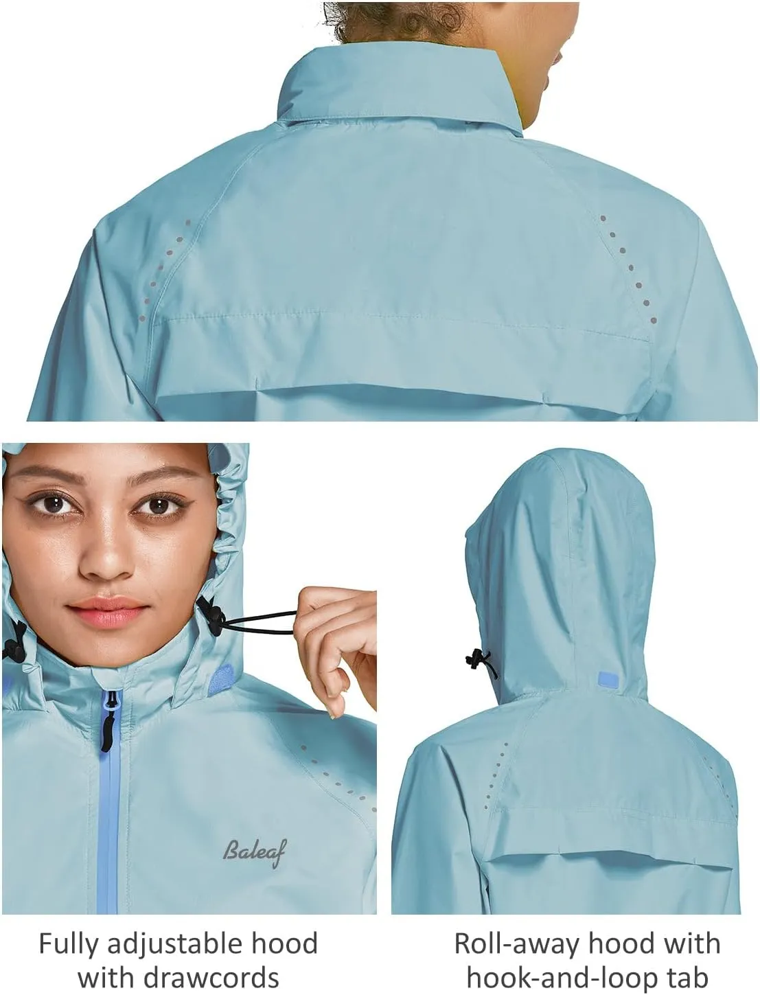 baleaf Women's Rain Jackets Waterproof Windbreaker Packable Running Lightweight Cycling Jacket Reflective Hooded