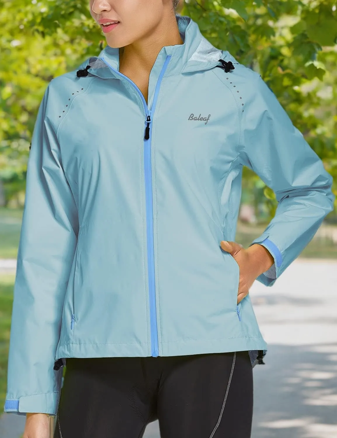 baleaf Women's Rain Jackets Waterproof Windbreaker Packable Running Lightweight Cycling Jacket Reflective Hooded