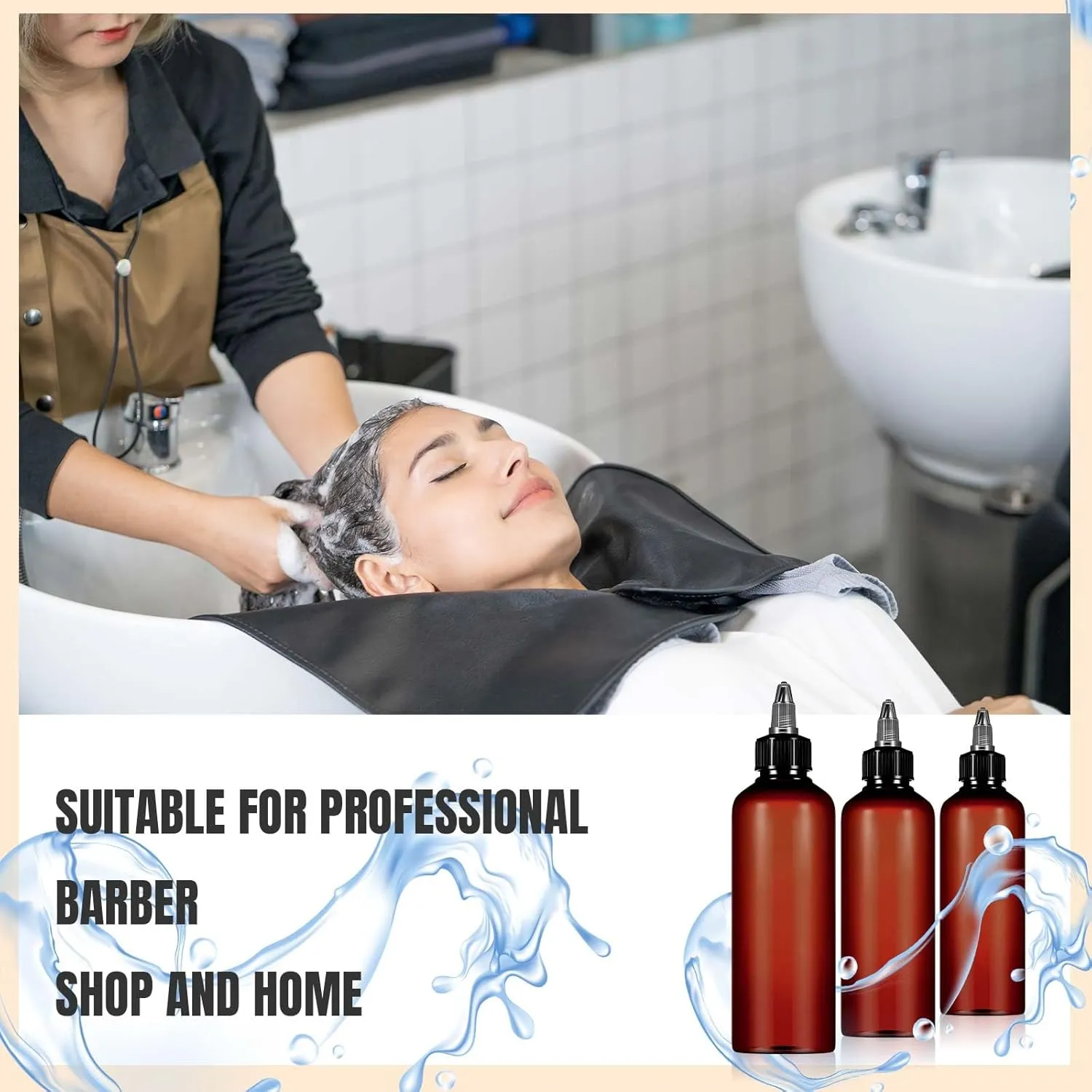 Barydat 24 Pcs Squeeze Bottle Twist Top Applicator Empty Hair Oiling Bottle with 4 Funnels Refillable Plastic Liquid Containers for Liquid Hair Oil Shampoo Lotion(3.4 oz,Amber)