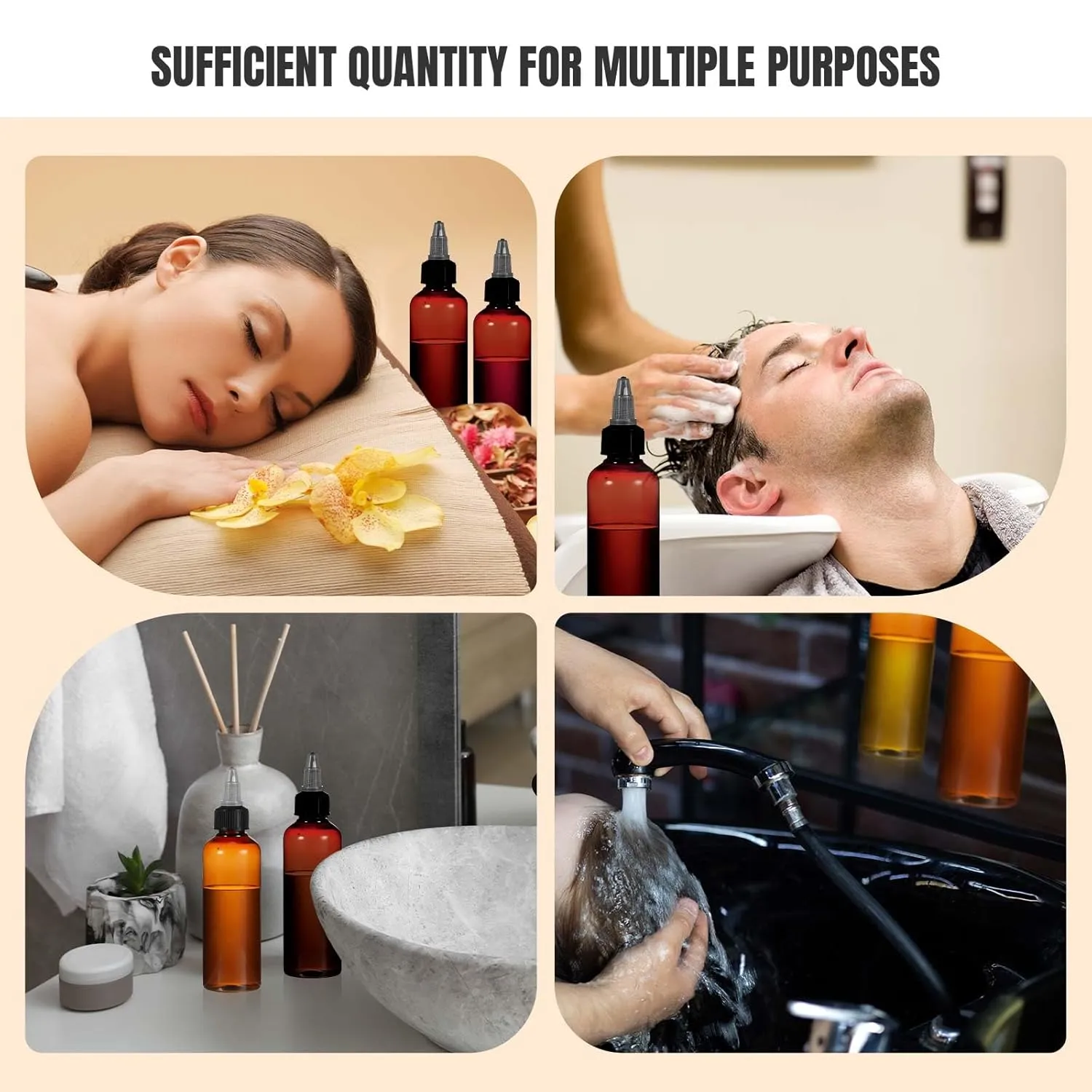 Barydat 24 Pcs Squeeze Bottle Twist Top Applicator Empty Hair Oiling Bottle with 4 Funnels Refillable Plastic Liquid Containers for Liquid Hair Oil Shampoo Lotion(3.4 oz,Amber)