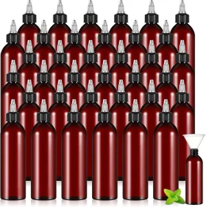 Barydat 36 Pcs 8 oz Squeeze Bottle Twist Top Applicator Bottles Empty Hair Oil Bottle with Funnels Refillable Amber Plastic Bottles for Liquid Hair Oil Shampoo Lotion