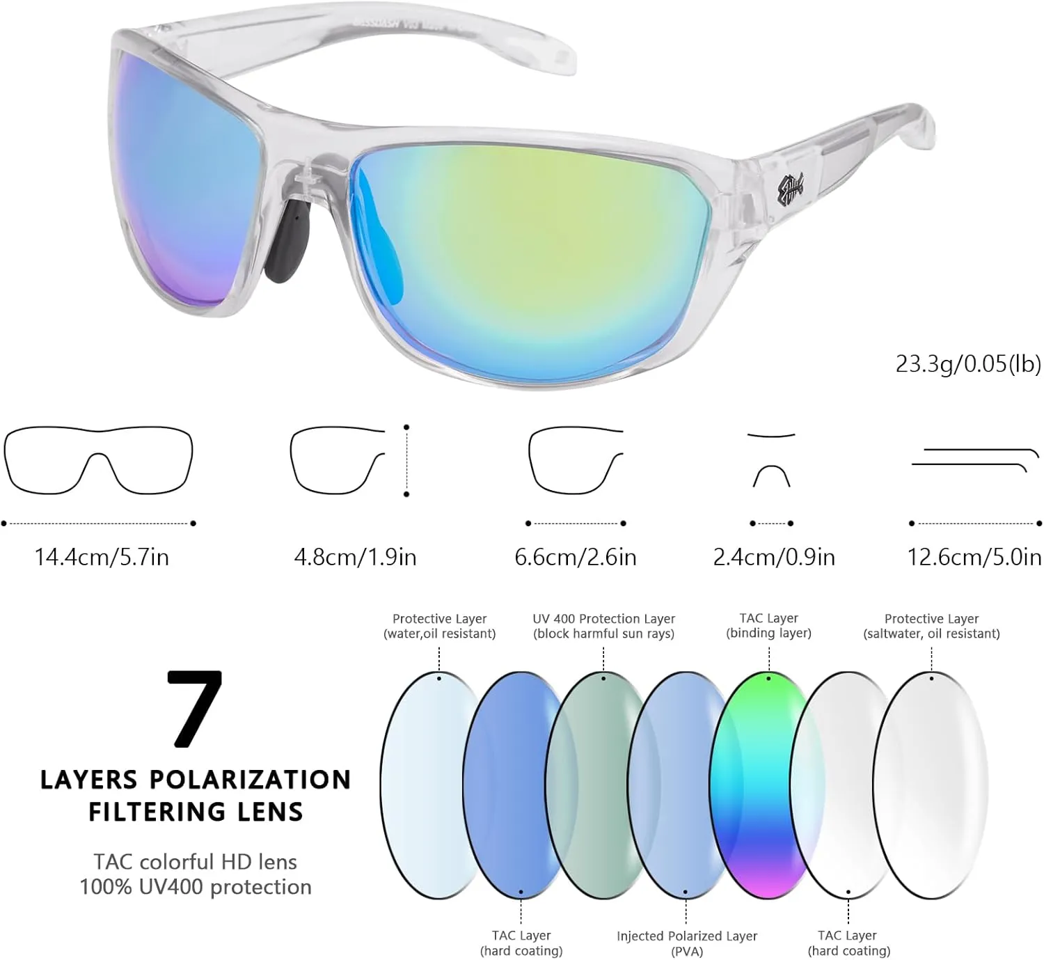 BASSDASH Polarized Sports Sunglasses for Men Women Fishing Driving Hiking UV400 with Lightweight TPX Unbreakable Frame