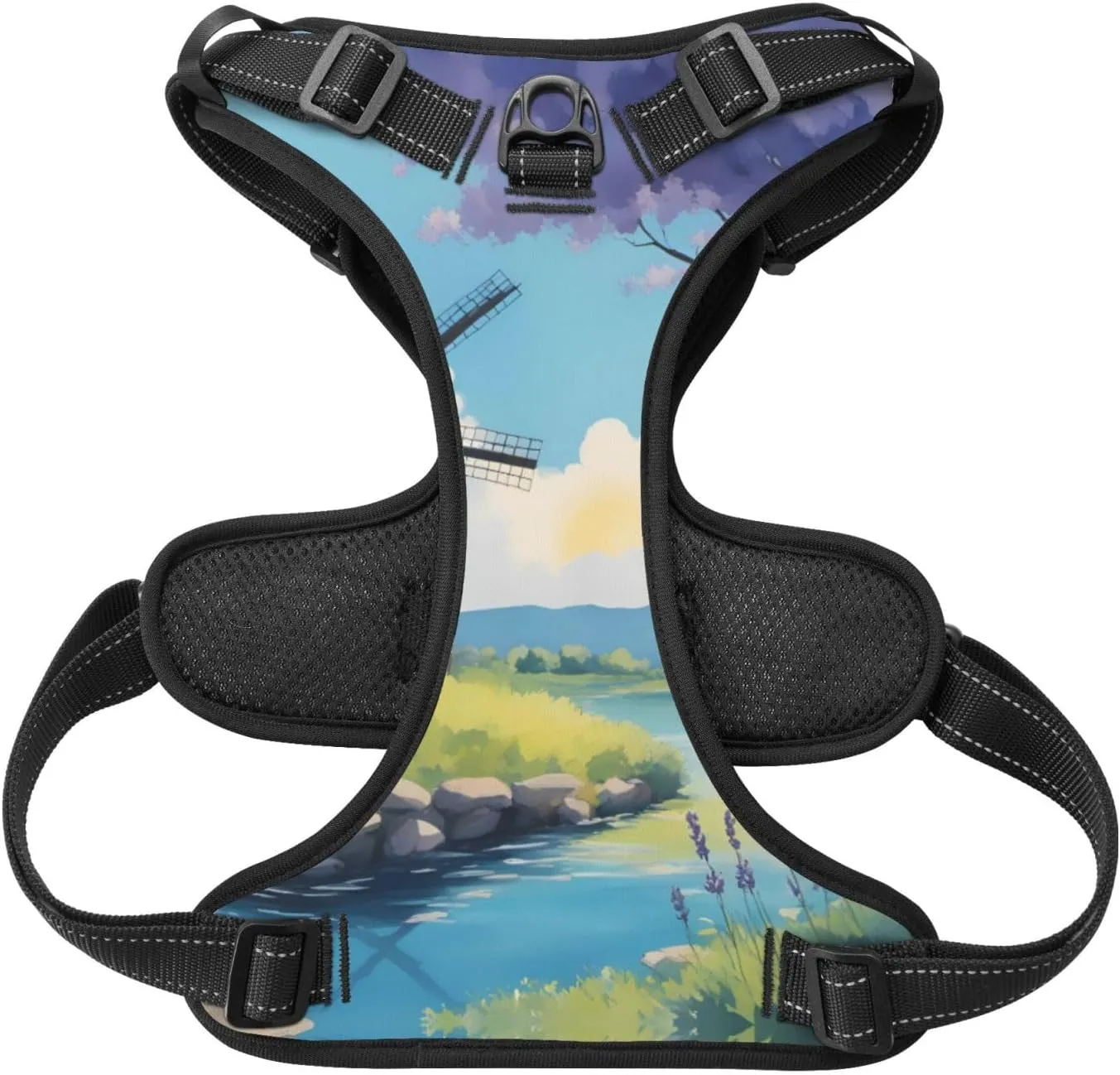 Beautiful River Windmill X-Large Printed pet Traction Vest for Pets to wear When Walking The Dog or Climbing Mountains