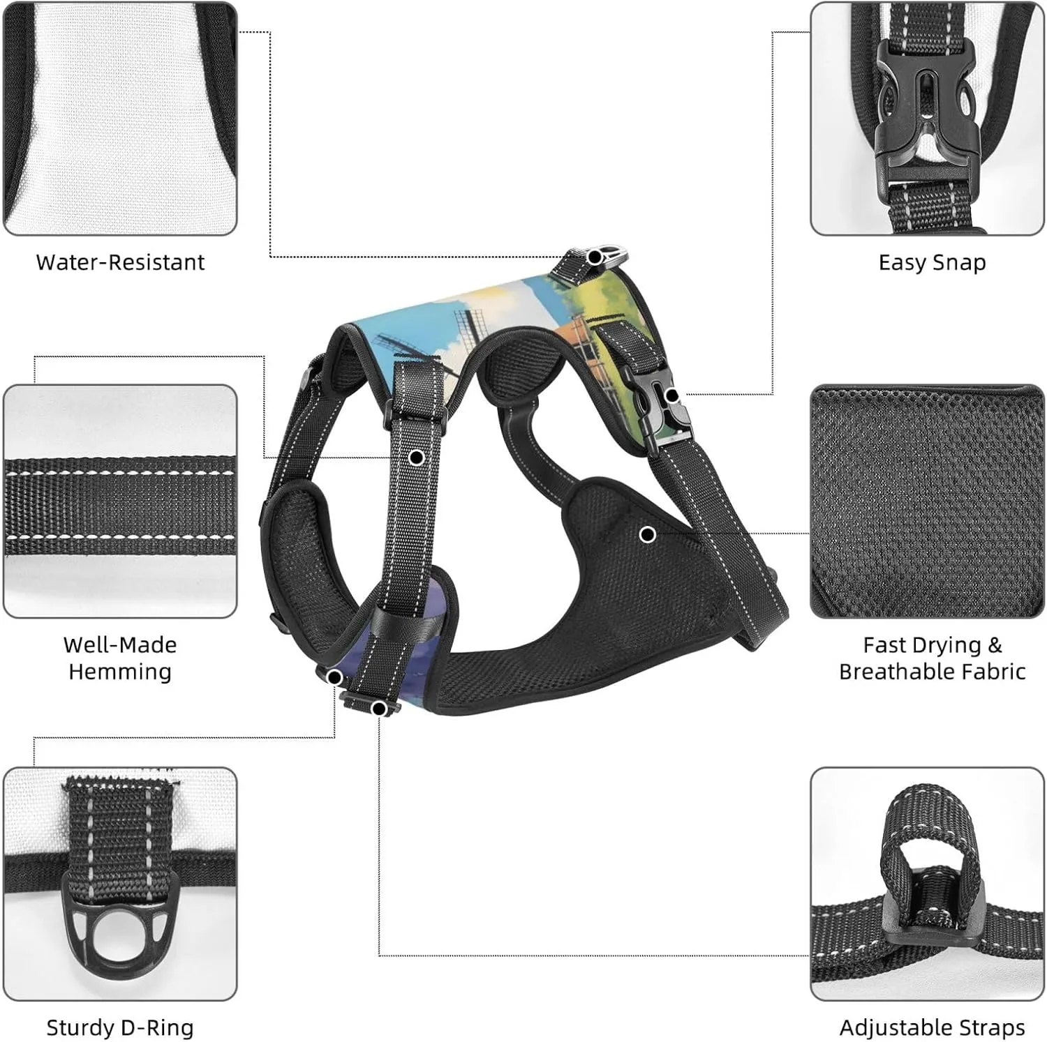 Beautiful River Windmill X-Large Printed pet Traction Vest for Pets to wear When Walking The Dog or Climbing Mountains