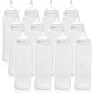 Bekith 12 pack 16 Oz Wide Mouth Plastic Squeeze Condiment Bottles with Twist On Cap Lids and Discrete Measurements, Empty Squirt Bottle For Sauce, Ketchup, Paint