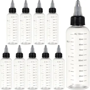 BENECREAT 10PCS 100ml/3.38 oz Transparent Plastic Squeeze Bottles with Scale and Black Twist Cap Graduated Squeeze Dispensing Bottles for Ink Liquid, Oils, Gels, Glue