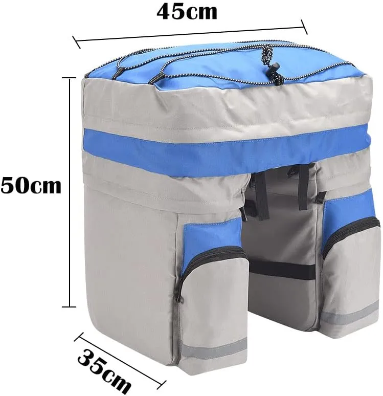 Bike Pannier Waterproof 60L Large Capacity Bike Bag Rear Rack Bicycle Pannier Bag Waterproof for Grocery Touring Cycling, with Rainproof Cover (Blue-Grey)