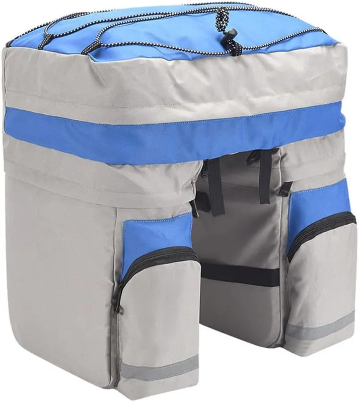 Bike Pannier Waterproof 60L Large Capacity Bike Bag Rear Rack Bicycle Pannier Bag Waterproof for Grocery Touring Cycling, with Rainproof Cover (Blue-Grey)