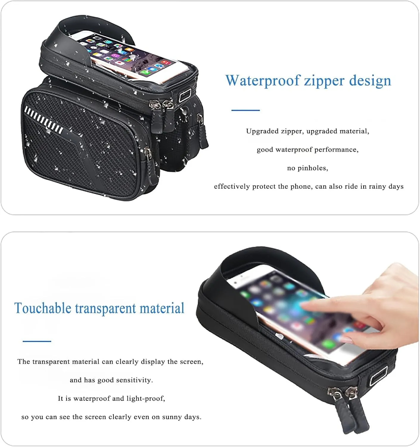 Bike Phone Front Frame Bag for Cannondale Trail 5, Bike Bag Phone Mount Bag with TPU Sensitive Touchscreen, Top Tube Bike Bag Cycling Tools Storage Bag,A Black