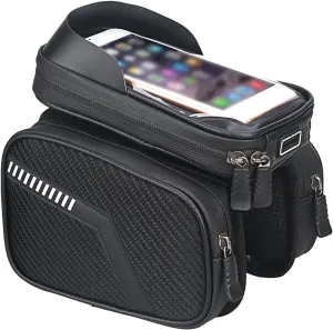 Bike Phone Front Frame Bag for Cannondale Trail 5, Bike Bag Phone Mount Bag with TPU Sensitive Touchscreen, Top Tube Bike Bag Cycling Tools Storage Bag,A Black