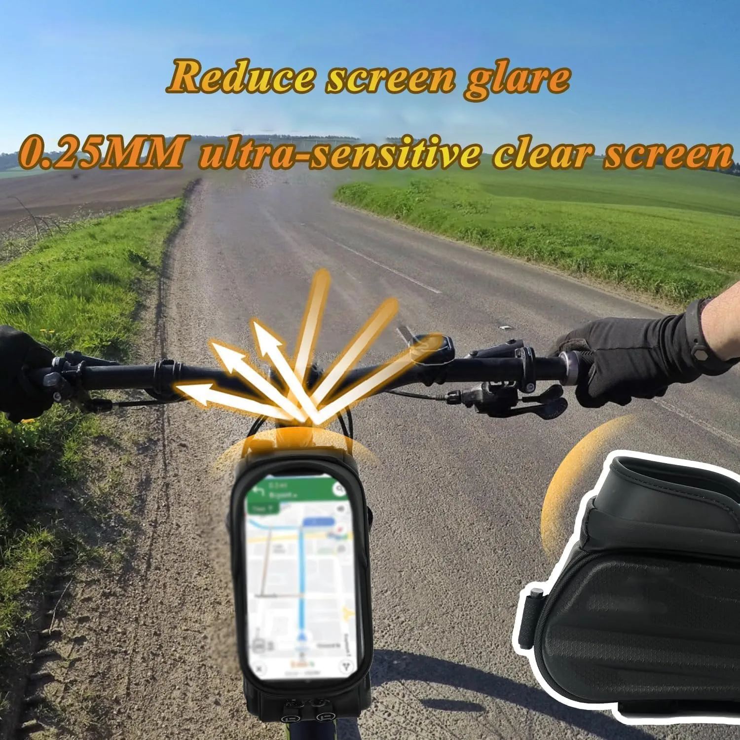 Bike Phone Front Frame Bag for Cannondale Trail 5, Bike Bag Phone Mount Bag with TPU Sensitive Touchscreen, Top Tube Bike Bag Cycling Tools Storage Bag,A Black