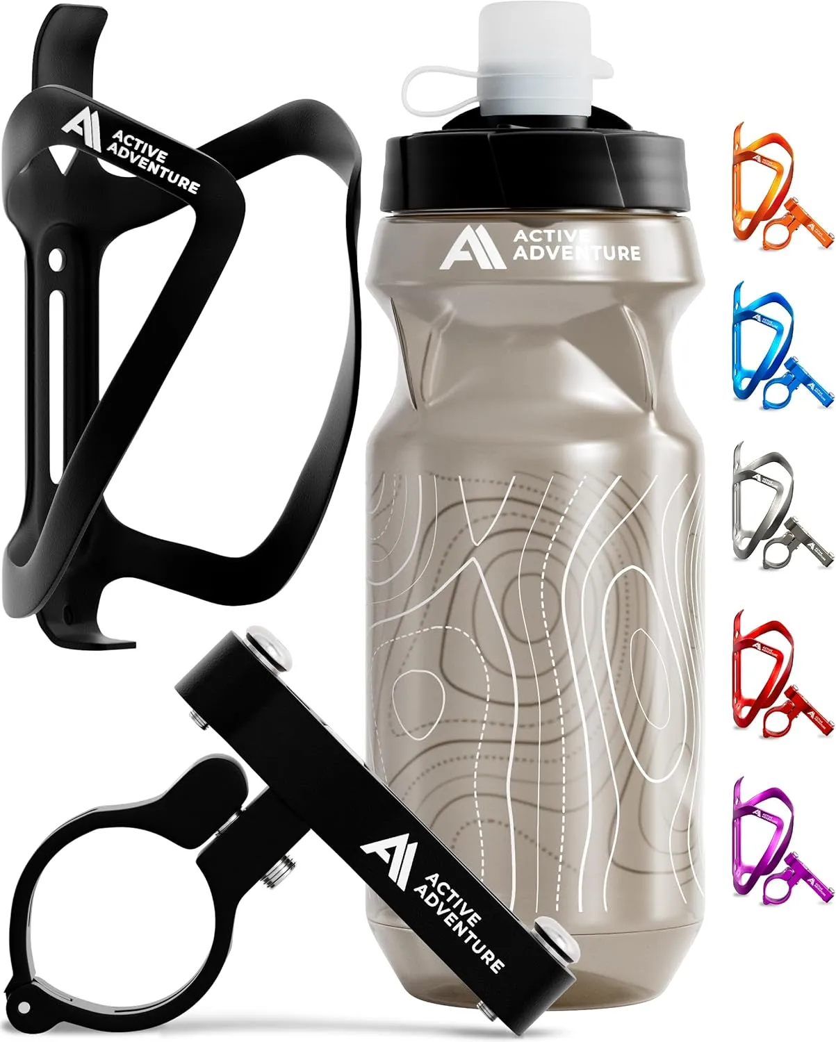 Bike Water Bottle Holder with Bottle Combo Mount Cage Rack No Screws Mountain Bicycle Accessories, for Sport Outdoor Cycling, MTB Road, Universal Cup Holder, Durable Alloy Kids, Adults (Black)