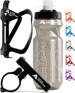 Bike Water Bottle Holder with Bottle Combo Mount Cage Rack No Screws Mountain Bicycle Accessories, for Sport Outdoor Cycling, MTB Road, Universal Cup Holder, Durable Alloy Kids, Adults (Black)