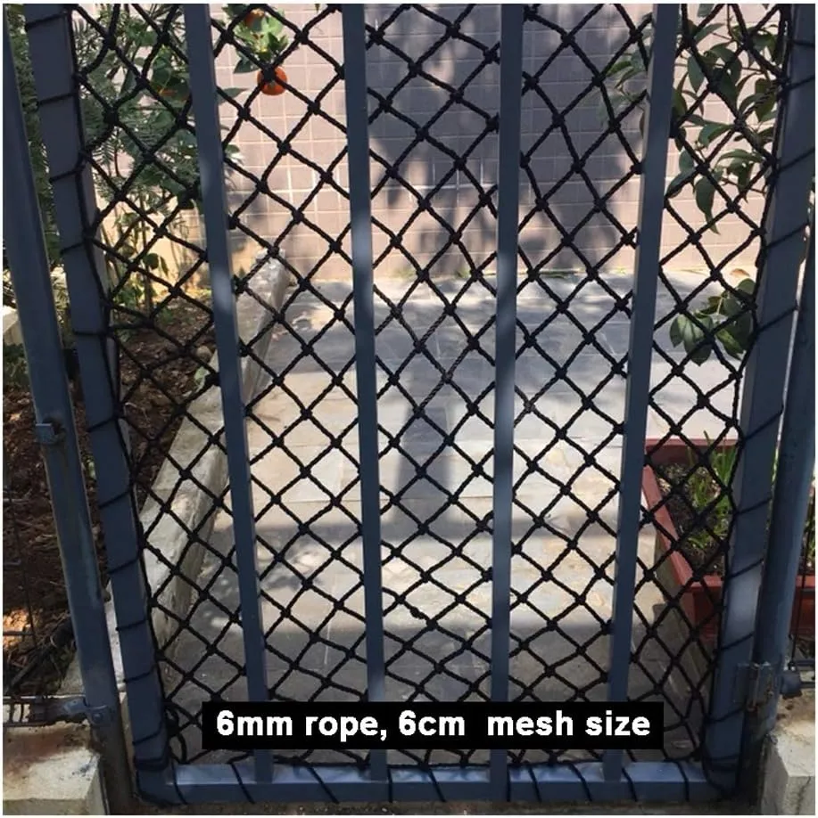 Black Safety Net, Protection Stair Railing Net for Kids, Indoor Balcony Netting, Outdoor Truck Cargo Trailers Netting, Garden Net for Patios Backyard and Plants, 2.3'' Mesh, 0.2'' Rope