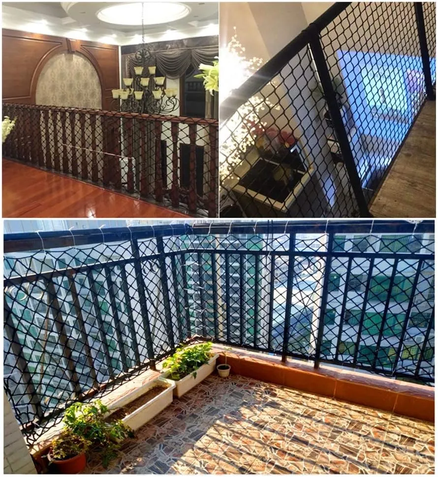 Black Safety Net, Protection Stair Railing Net for Kids, Indoor Balcony Netting, Outdoor Truck Cargo Trailers Netting, Garden Net for Patios Backyard and Plants, 2.3'' Mesh, 0.2'' Rope
