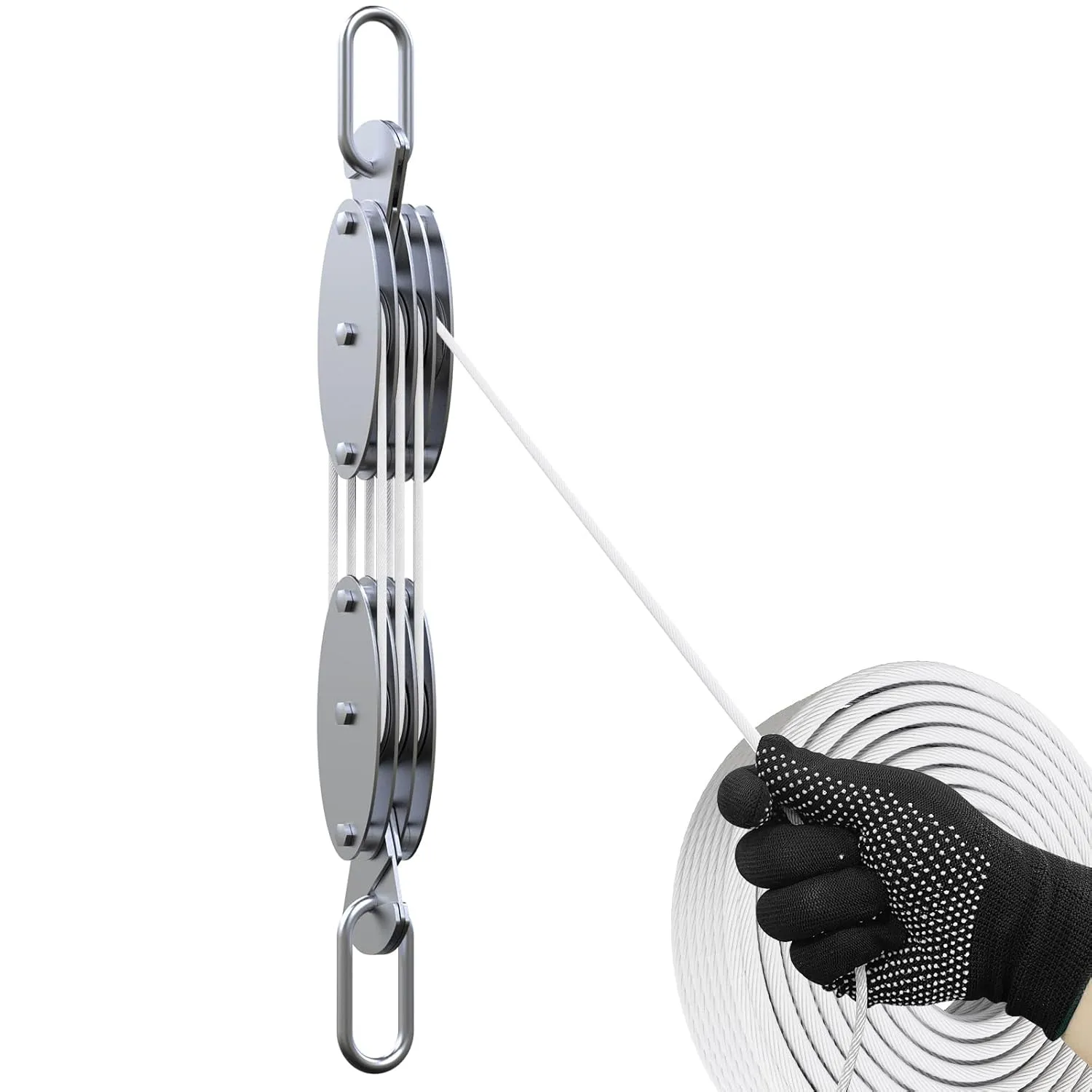 Block and Tackle Pulley System 60FT Rope Pulley Hoist Pulley System for Garage Kayak and Deer Hoist with Rope Pulley for Nylon