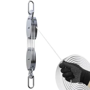 Block and Tackle Pulley System 60FT Rope Pulley Hoist Pulley System for Garage Kayak and Deer Hoist with Rope Pulley for Nylon