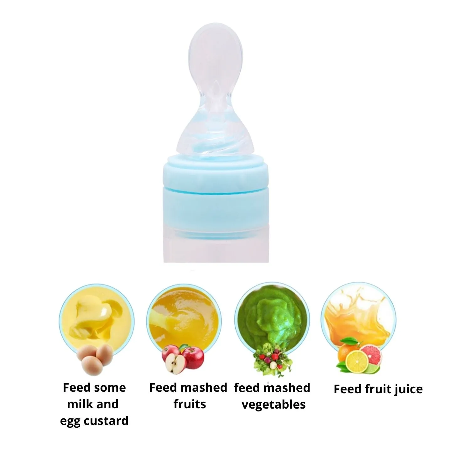 Blue 90 Ml Silicon Squeeze Bottle Feeder With Dispensing Spoon