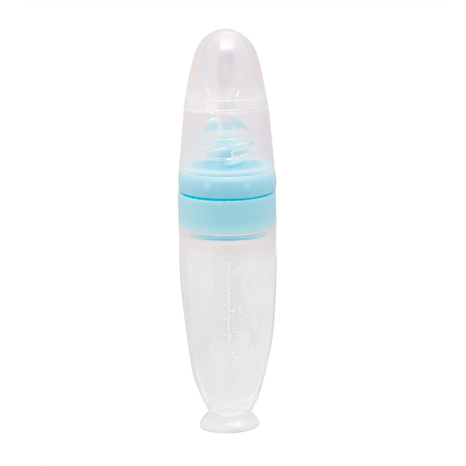 Blue 90 Ml Silicon Squeeze Bottle Feeder With Dispensing Spoon