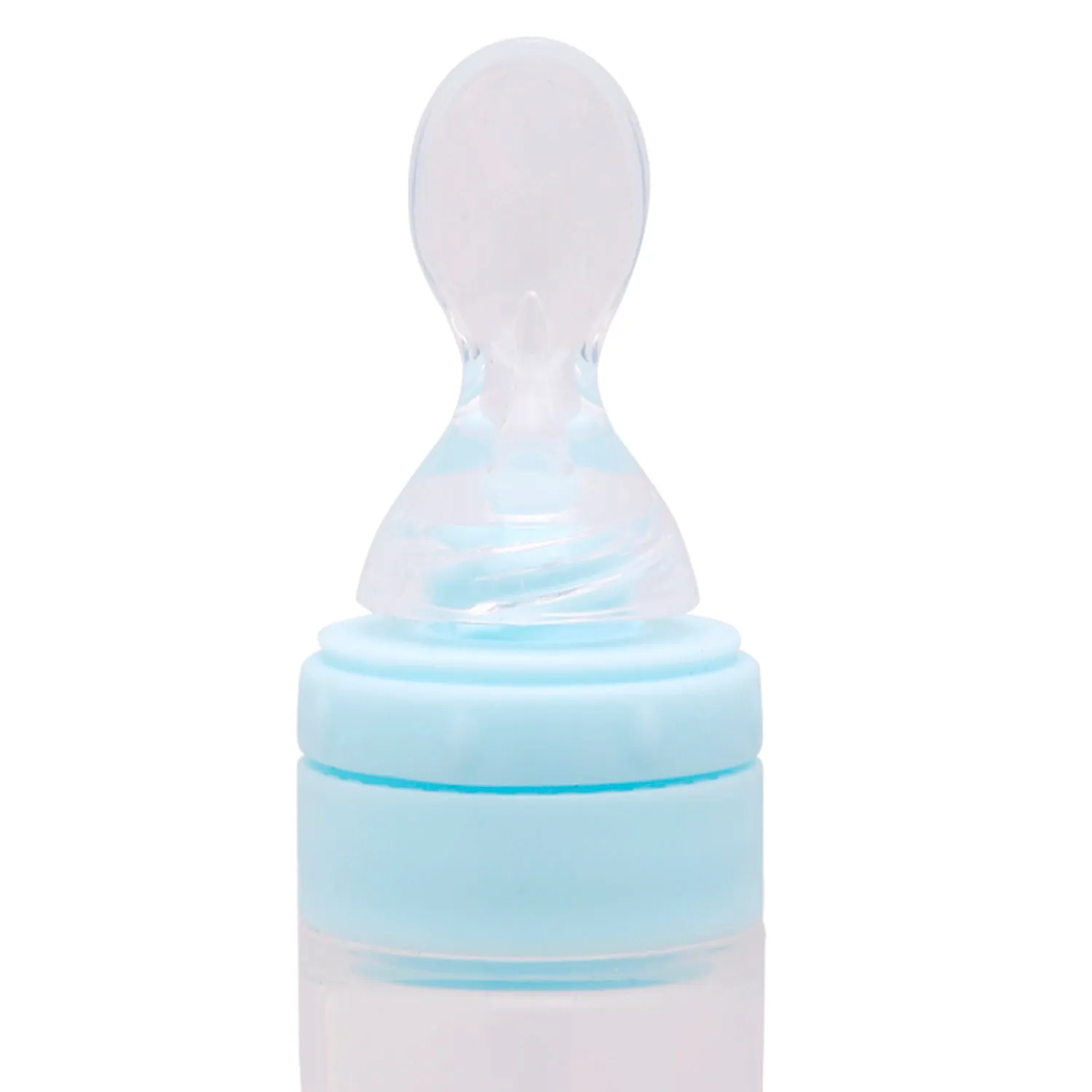 Blue 90 Ml Silicon Squeeze Bottle Feeder With Dispensing Spoon
