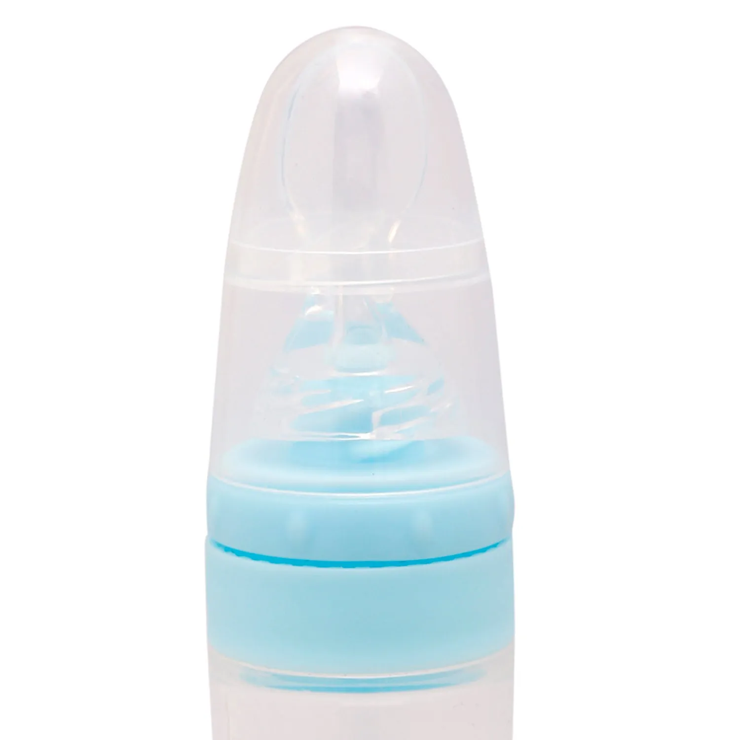 Blue 90 Ml Silicon Squeeze Bottle Feeder With Dispensing Spoon