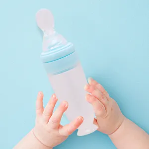 Blue 90 Ml Silicon Squeeze Bottle Feeder With Dispensing Spoon