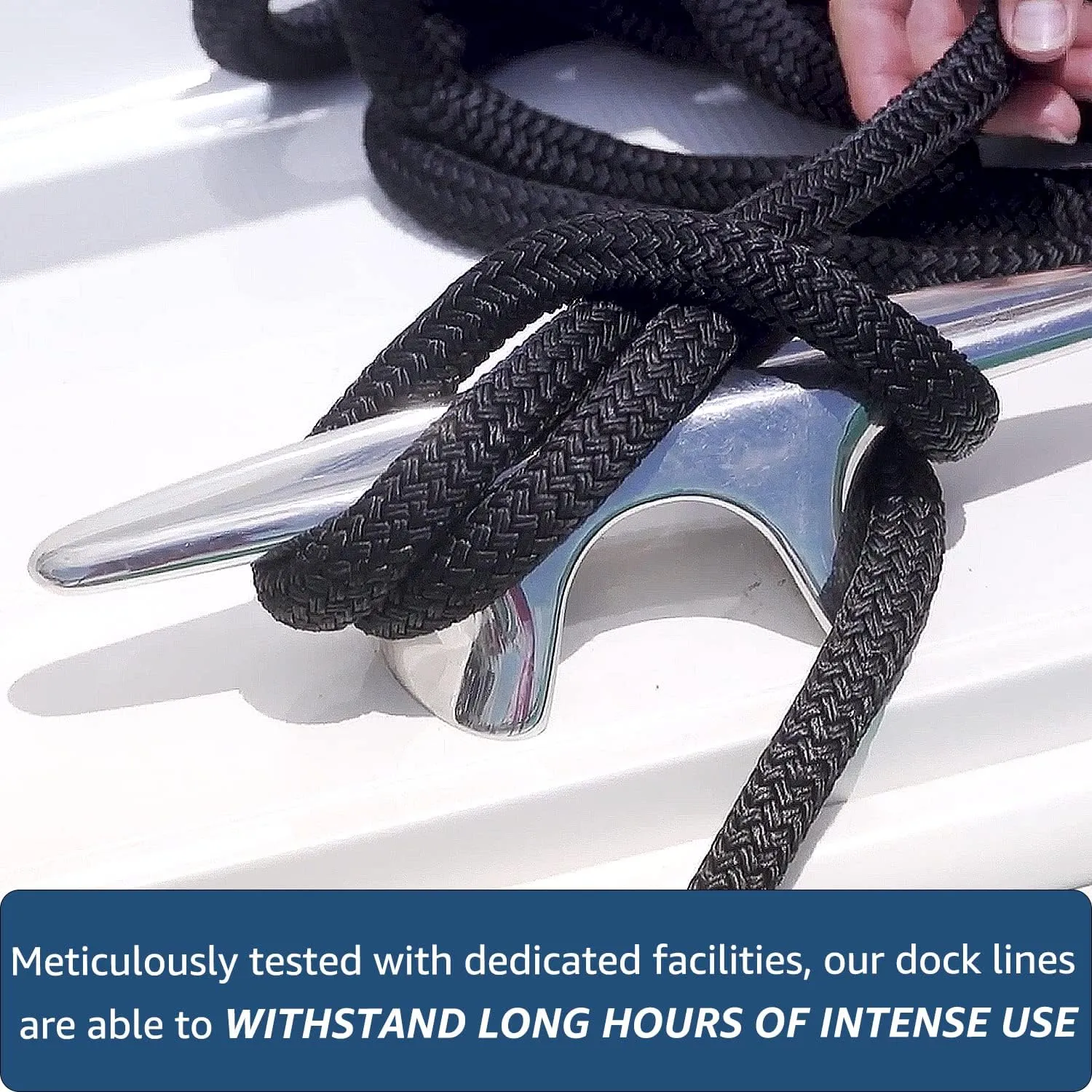 Boat Dock Lines: 3/8" x 20' Double Braided Nylon Dock Line, Marine-Grade with 12" Loop - Black, 2 Pack