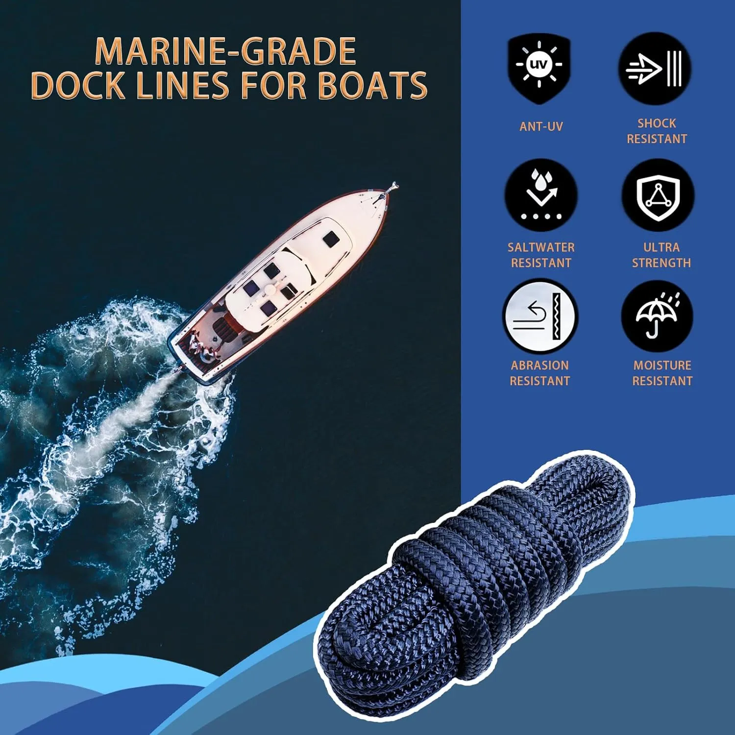 Boat Dock Lines & Ropes for Docking, 4 Pack 5/8" x 15ft Marine- Grade Double Braided Nylon Dock Line, Pre-Spliced with a 12" Eyelet, for Kayak Pontoon Boats Boat Dock Accessories