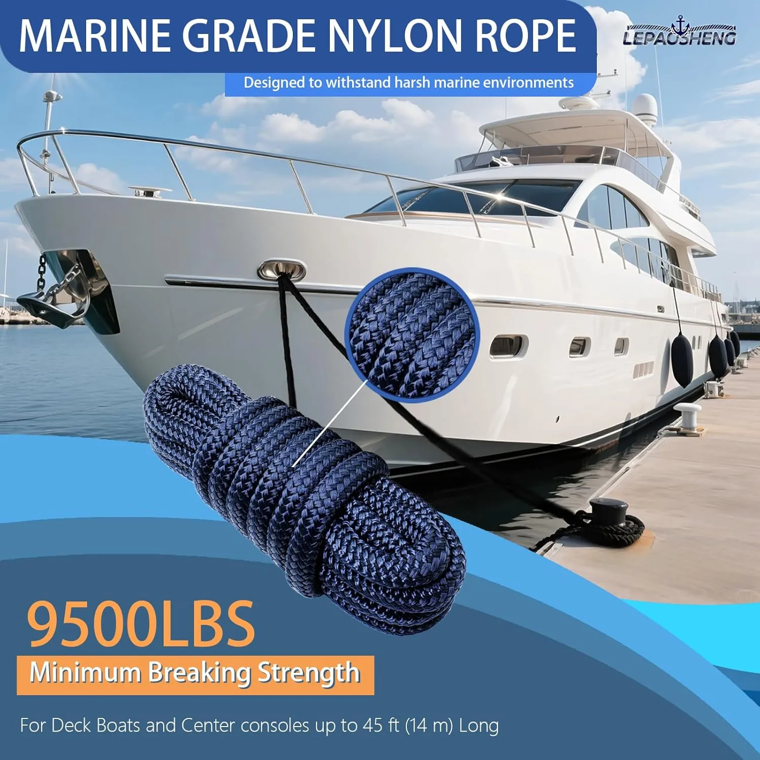Boat Dock Lines & Ropes for Docking, 4 Pack 5/8" x 15ft Marine- Grade Double Braided Nylon Dock Line, Pre-Spliced with a 12" Eyelet, for Kayak Pontoon Boats Boat Dock Accessories