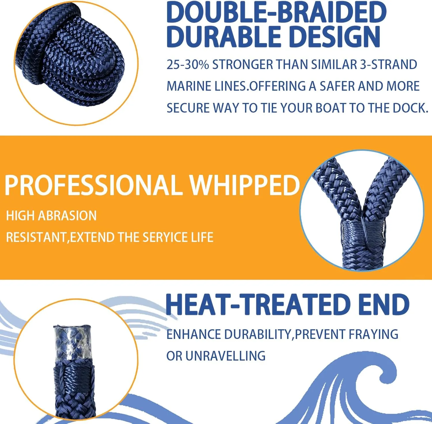 Boat Dock Lines & Ropes for Docking, 4 Pack 5/8" x 15ft Marine- Grade Double Braided Nylon Dock Line, Pre-Spliced with a 12" Eyelet, for Kayak Pontoon Boats Boat Dock Accessories